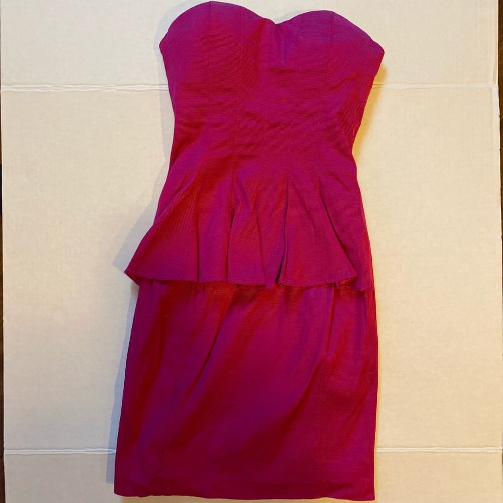 BEBE Peplum Straplesz Pink Dress - Size XXS, 00